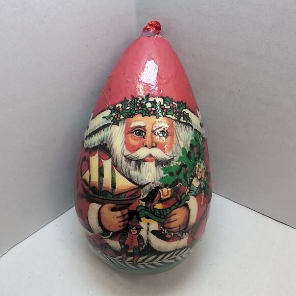 Lot Of 6 Decoupage Paper Mache Christmas Ornaments Victorian Heart Egg Shaped - Picture 9 of 11